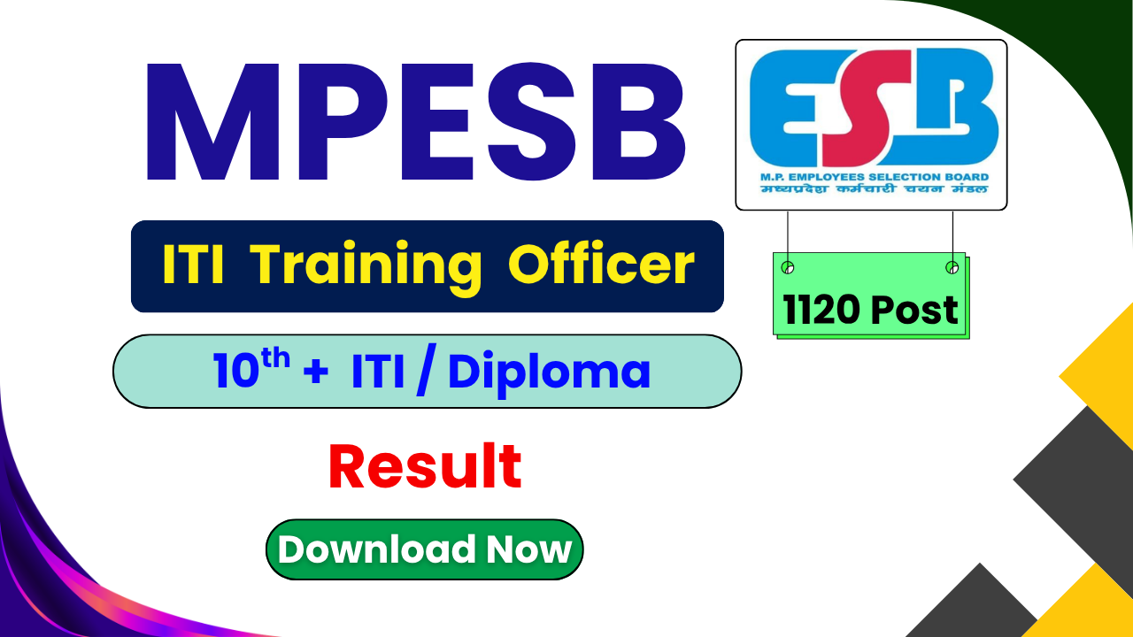 MPESB ITI Training Officer Result 2026, MP ITI Officer Recruitment 2026, MPESB Result 2026, MP ITI Training Officer Vacancy 2026, esb.mp.gov.in