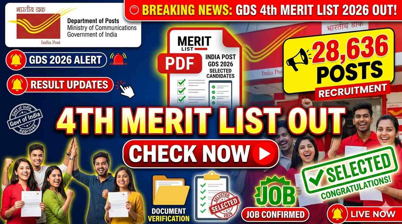 India Post GDS Merit List 2026, India Post GDS 4th List PDF, Gramin Dak Sevak Result 2026, India Post GDS Recruitment 2026, India Post Official Website, India Post GDS Selection List