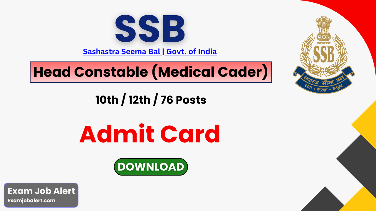 SSB Head Constable Medical Cadre Admit Card 2026, SSB PET PST Admit Card 2026, SSB Recruitment 2026, ssbrectt.gov.in
