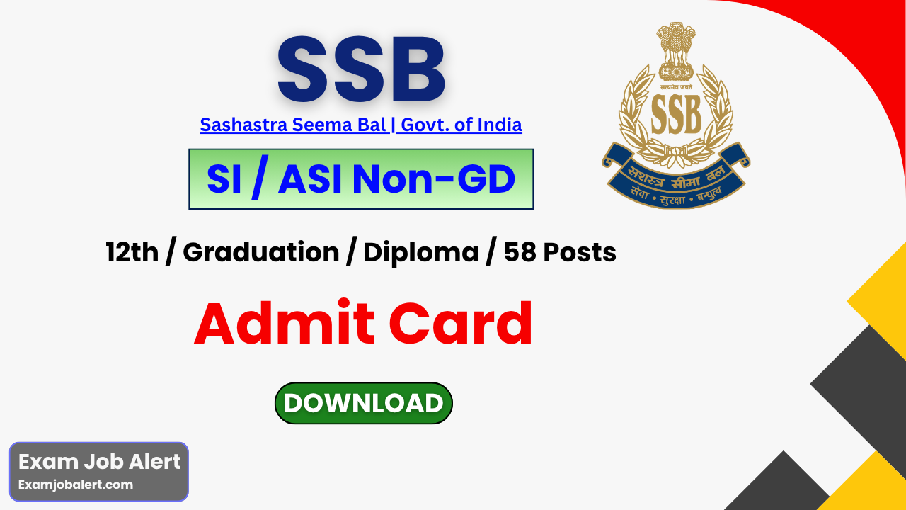 SSB SI ASI PET PST Admit Card 2026, SSB Non‑GD Recruitment 2026, SSB Admit Card Download 2026, ssbrectt.gov.in