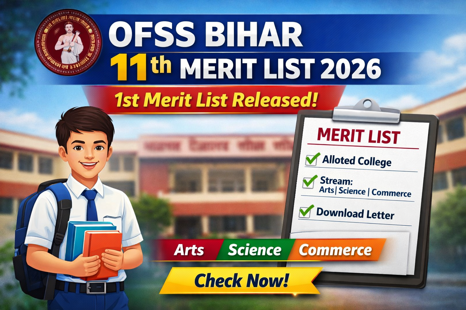 OFSS Bihar 11th Merit List 2026, Bihar Class 11 Admission 2026, OFSS 1st Merit List 2026, BSEB 11th Admission 2026, OFSS Bihar Intimation Letter 2026, OFSS Bihar Online Admission 2026