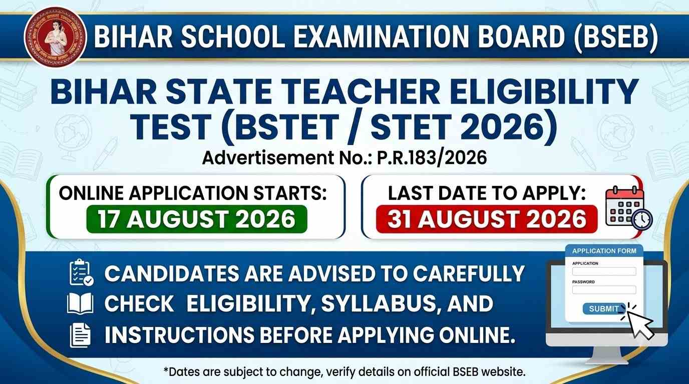 Bihar STET Recruitment 2026, Bihar STET Mode of Selection 2026, Bihar STET CBT Exam 2026, BSEB STET Notification 2026